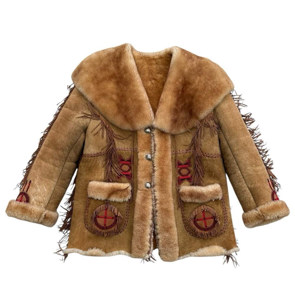 70’s Arturo Arocha Mealys Pitic Shearling Native American Western Jacket Coat, L